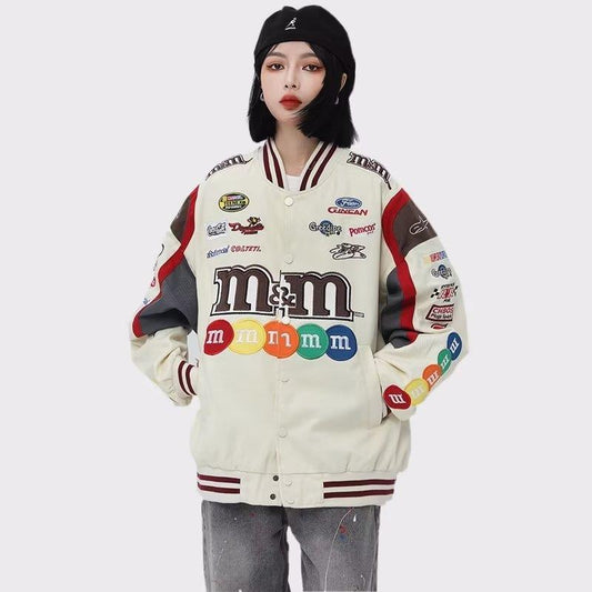 Bróidnéireacht Jacket Hip Hop Fir Harajuku M Litir Priontála Seaicéid Rásaíochta Varsity Mná Vintage Patch Coláiste Cóta Rómhór