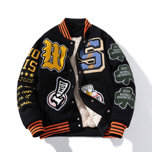 Bróidnéireacht Varsity Jacket Fir Mná Litir Geimhreadh Meiriceánach Baseball Jacket Hip Hop Cóta Olla Eiséadaí Tiubh Te Parkas Donn