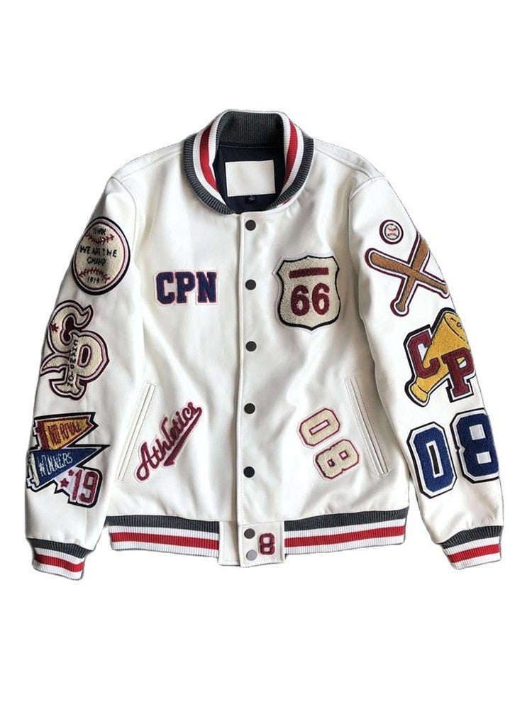 Bróidnéireacht Nua Unisex Harajuku Patchwork PU Cóta Jacket Leathar Hip Hop na mBan Earraigh Muinchille Fada Fhómhair Éadaí Seaicéad Mná