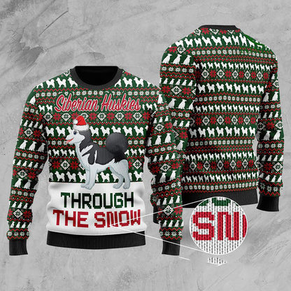 Huskies Sibéire Tríd an Sneachta Geansaí Gránna Nollag, Geansaí Gránna Nollag, Bronntanas Nollag,Bronntanas Nollag 2024