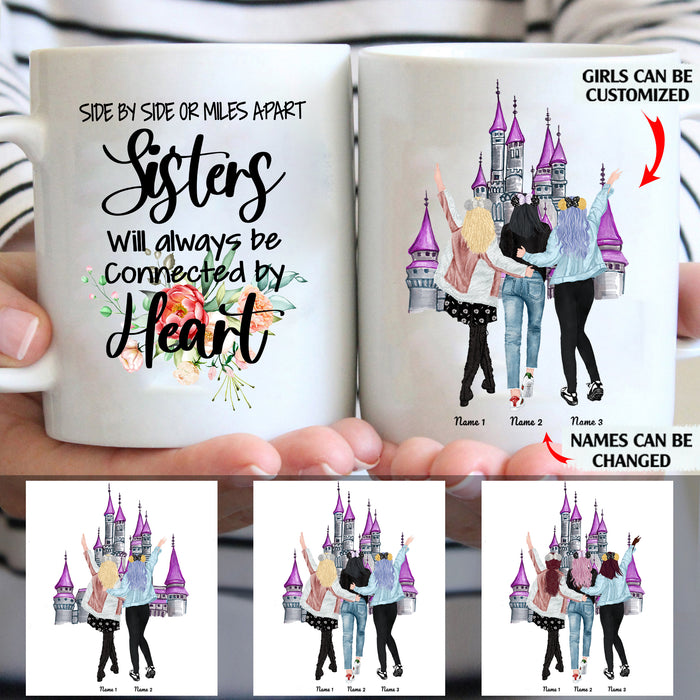 Sisters Will Always Be Connected By Heart personalized coffee mugs gifts custom christmas mugs
