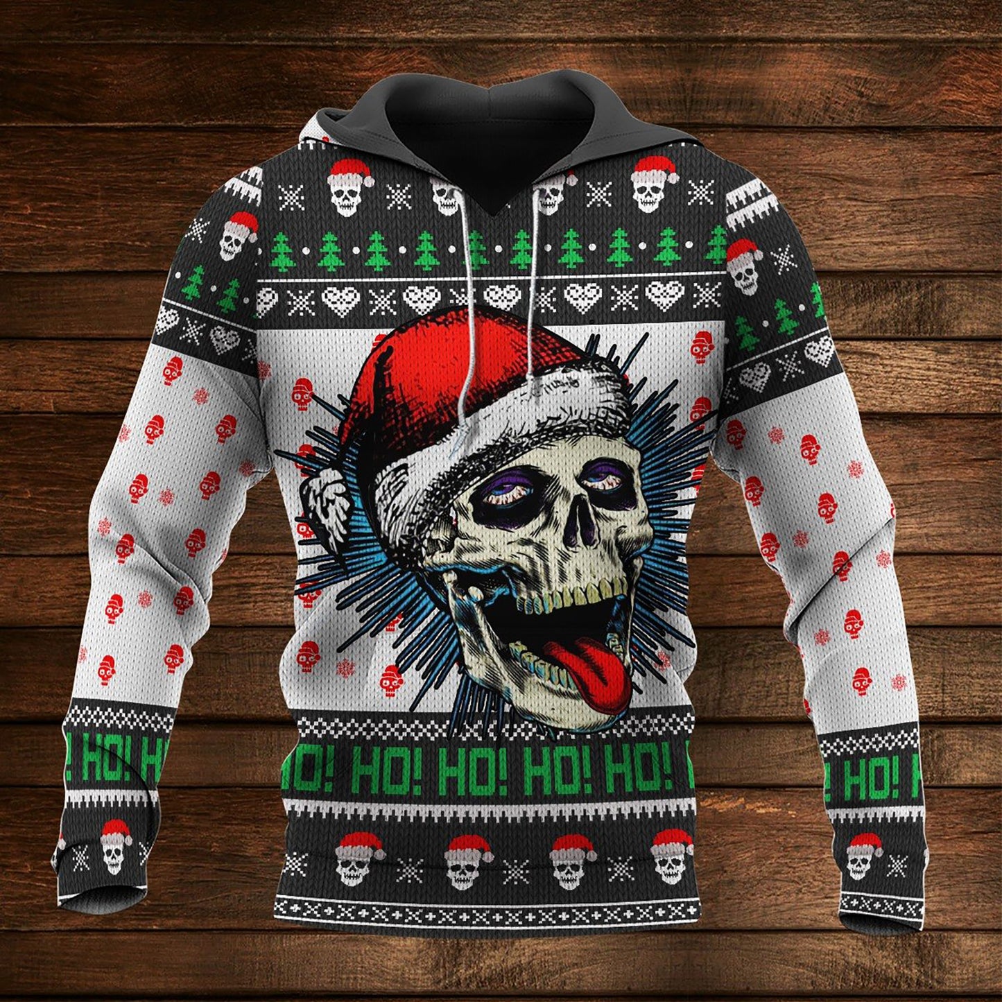 Skull Ho Ho Ho Hoodie Nollag Shona 3D, Geansaí Nollag Gránna, Bronntanas Nollag, Bronntanas Nollag 2024