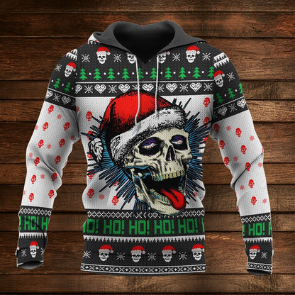 Skull Ho Ho Ho Hoodie Nollag Shona 3D, Geansaí Nollag Gránna, Bronntanas Nollag, Bronntanas Nollag 2024