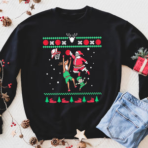 Slam dunk Santa playing - funny sweatshirt gifts christmas ugly sweater for men and women
