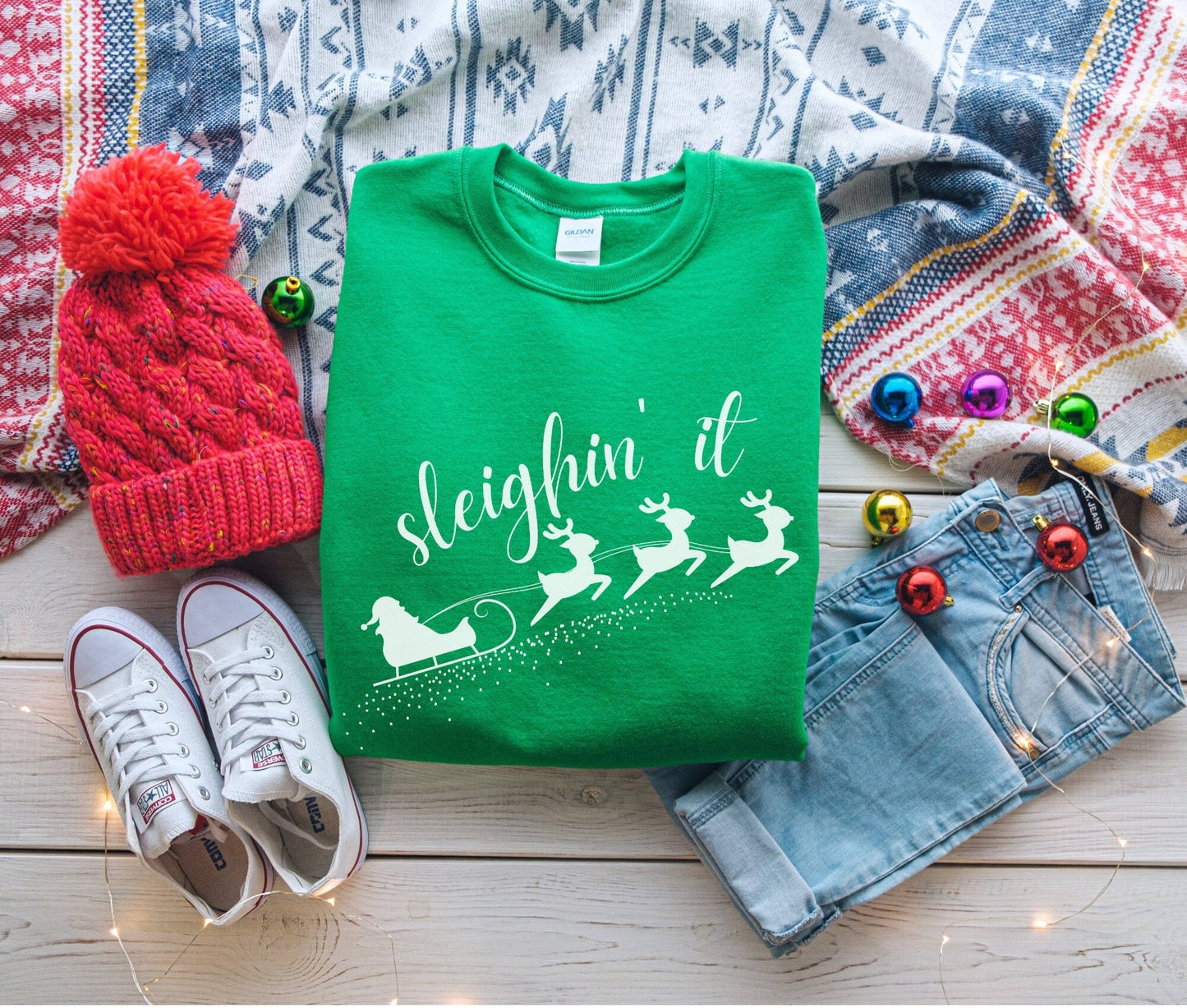 Sleighin' It Sweatshirt, Funny Santa Sweatshirt, Funny Christmas Sweatshirt, Christmas Sweater, Holiday Sweatshirt for Her