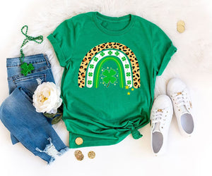 St Patrick’s Day Cute Rainbow Leopard Shamrock Clover T-Shirt