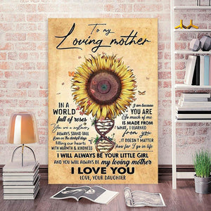 Sunflower daughter to my loving mother I love you Canvas, Gift for Mother Canvas, Daughter to Mother
