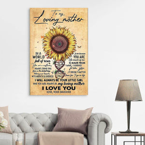 Sunflower daughter to my loving mother I love you Canvas, Gift for Mother Canvas, Daughter to Mother