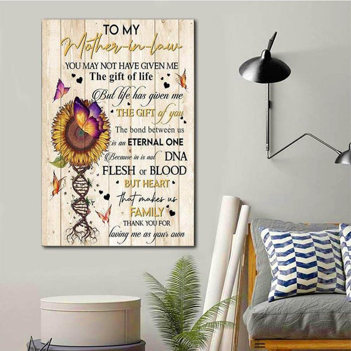 To my mother-in-law canvas poster, life has given me the gift of you, sunflower with roots, Gift for Mother Canvas