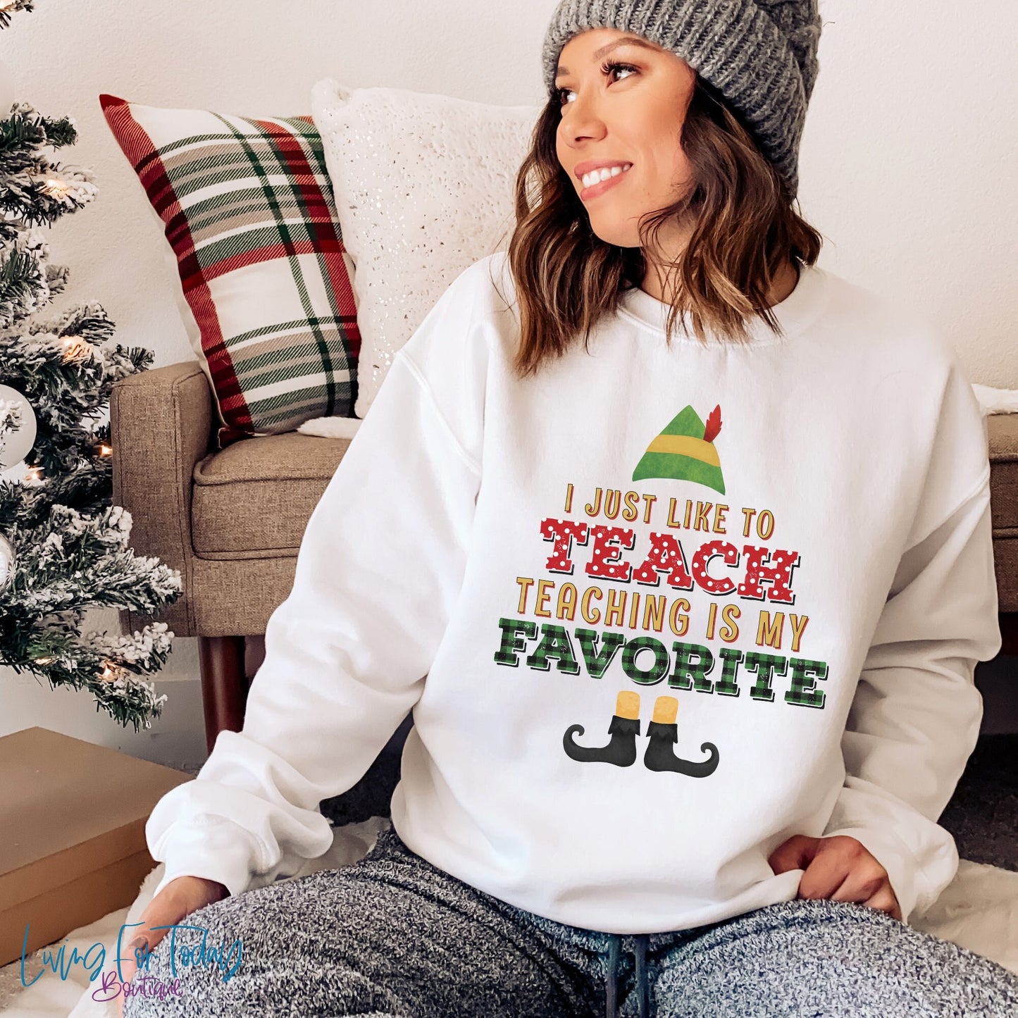 Teaching is My Favorite Sweatshirt, Teacher Christmas Sweatshirt, Teacher Elf Sweatshirt, Christmas Party Sweatshirt, Funny Xmas Sweatshirt