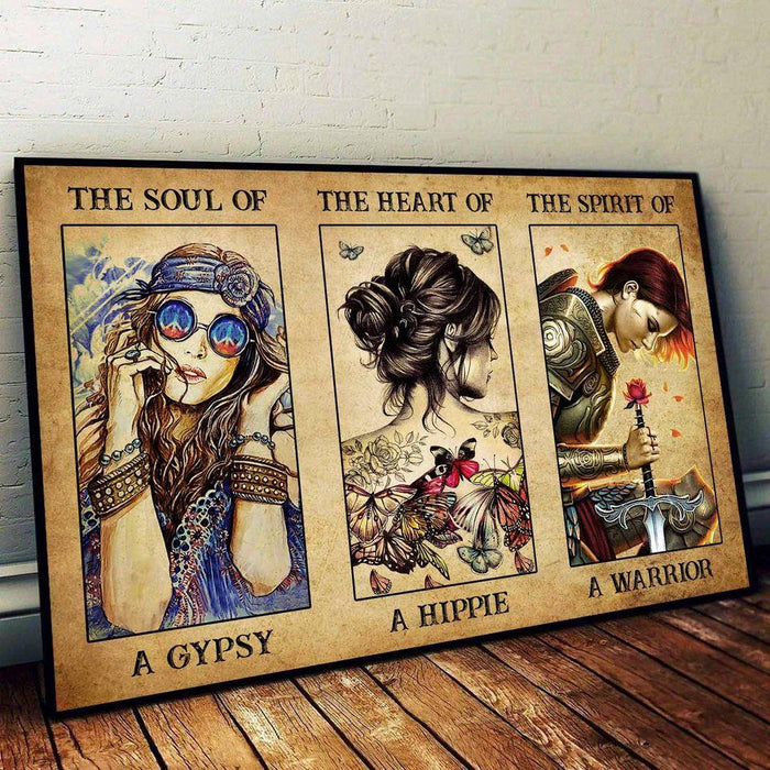 Homelight The Soul of a Gypsy Heart of a Hippie The Spirit of a Warrior Poster, Funny Warrior Girl Butterfly Gifts Canvas