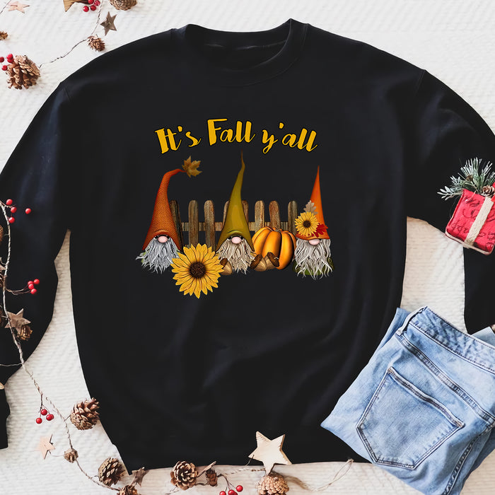 Three Gnomes happy it's fall y'all - funny sweatshirt gifts christmas ugly sweater for men and women