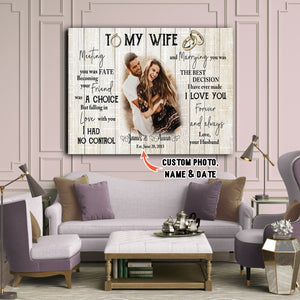 To My Wife, Falling In Love With You I Had No Control, Husband & Wife Canvas, Custom Canvas