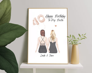 Happy Birthday to my Besties 40th, Canvas-Poster-Digital file meaningful gift, Friend memory gifts, Besties gift, Art Print memory Friendships gift