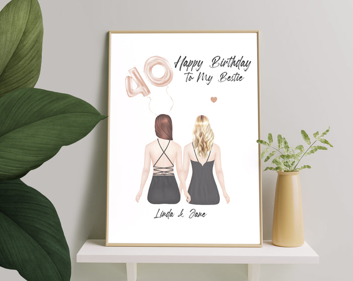 Happy Birthday to my Besties 40th, Canvas-Poster-Digital file meaningful gift, Friend memory gifts, Besties gift, Art Print memory Friendships gift