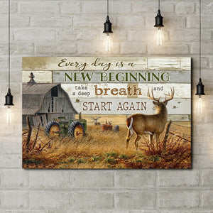 Tractor And Deers In The Morning – Every Day Is A New Beginning, Canvas