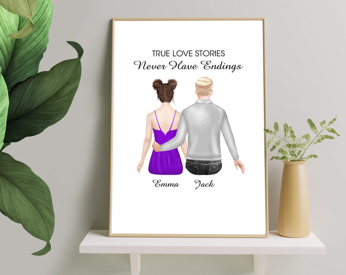 True love stories never have endings, Canvas-Poster-Digital file meaningful gift, Love gifts, Couple gift, Art Print gift
