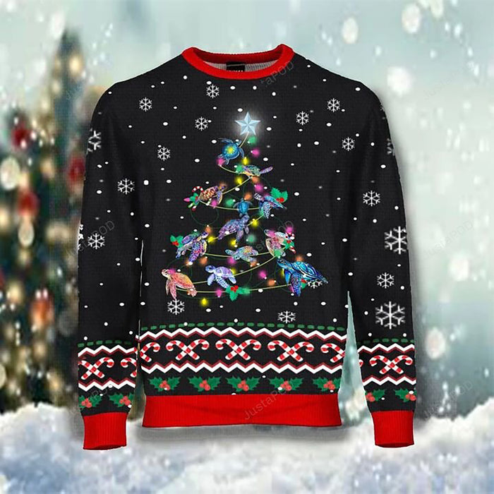 Turtle Christmas Tree Snow Falling Ugly Christmas Sweater, Christmas Ugly Sweater, Christmas Gift, Gift Christmas 2022