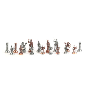 Historical Antique Copper Rome Figures Metal Chess Set, Handmade Pieces