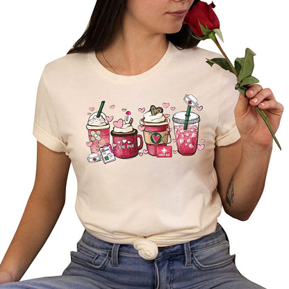 Valentine heart coffee Nurse T-Shirt, latte iced coffee Sweatshirt, NICU Crew Tech Long Sleeve, Nursing Couple Holiday Hoodie Gift for friends