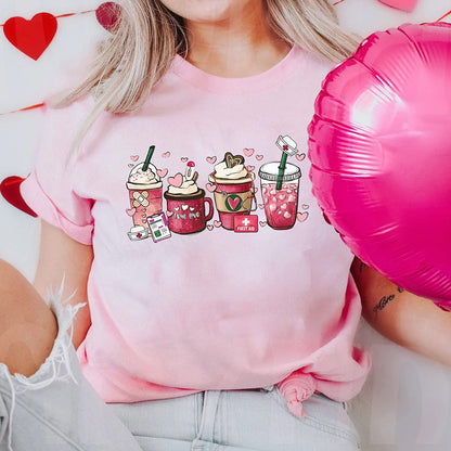 Valentine heart coffee Nurse T-Shirt, latte iced coffee Sweatshirt, NICU Crew Tech Long Sleeve, Nursing Couple Holiday Hoodie Gift for friends