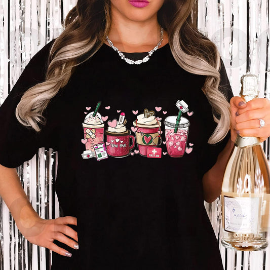 Valentine heart coffee Nurse T-Shirt, latte iced coffee Sweatshirt, NICU Crew Tech Long Sleeve, Nursing Couple Holiday Hoodie Gift for friends