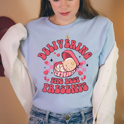 Valentines L and D Nurse T-Shirt Gift for Nursing, Delivering The Best Presents Sweatshirt, Labor And Delivery Nurse Long Sleeve, Hoodie