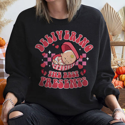 Valentines L and D Nurse T-Shirt Gift for Nursing, Delivering The Best Presents Sweatshirt, Labor And Delivery Nurse Long Sleeve, Hoodie