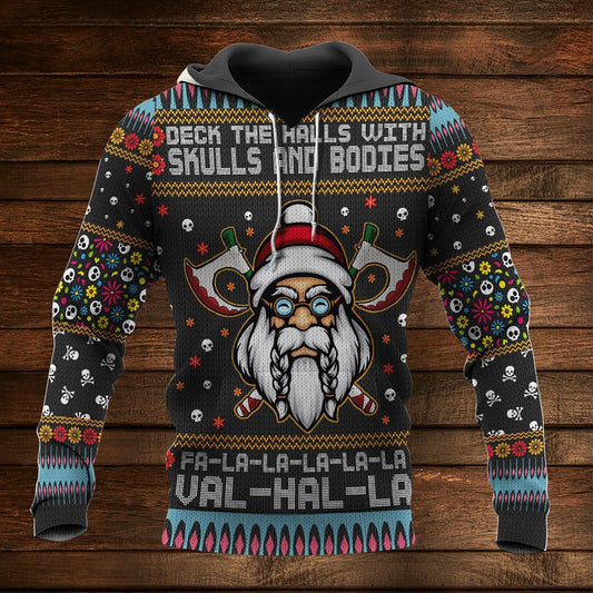Nollaig Shona na Lochlannach Valhalla Hoodie 3D, Geansaí Gránna Nollag, Bronntanas Nollag, Bronntanas Nollag 2024