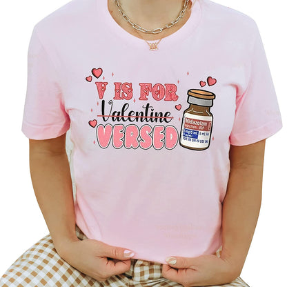V is for Valentine versed T-Shirt, Nurse heart Valentine Holiday Sweatshirt, NICU Medicine Tech Long Sleeve, Midazolam Hoodie Gift for friends