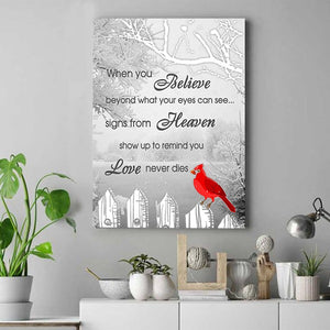 When You Believe Beyond What Your Eyes Can See Cardinal Birds Vertical Canvas Print, Wall Art