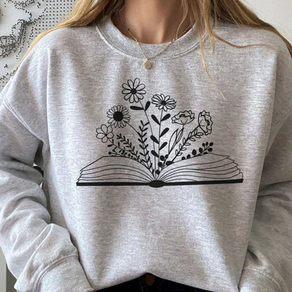 Wildflower Book Sweatshirt, Floral Book, Reading Crewneck, Wild Flowers Sweatshirt, Graphic Sweatshirt, Book Readers Gift