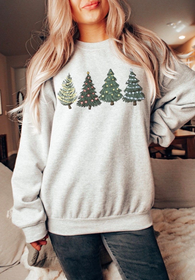 Womens Christmas Shirt, Christmas Tree Sweatshirt, Christmas Crewneck, Christmas Tree Sweater, Holiday Sweaters for Women, Holiday Top Tees