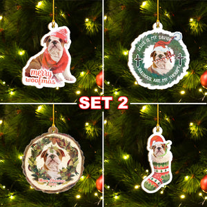 Xmas Bulldog Ornaments Set, Merry Woofmas Ornaments Set, Funny Christmas Ornaments Family Gift Idea For Dog Lover