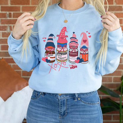 XoXo Medicine heart Valentine nurse T-Shirt, Anesthesia Valentine's Holiday Sweatshirt, Funny Propofol NICU Tech Long Sleeve, Diprivan Hoodie Gift for friends