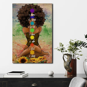 Yoga African American Canvas 7 Chakras Know See Speak Love Do Fell I Am Namaste Art Canvas, Gift for Her Canvas