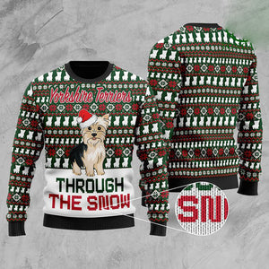 Yorkshire Terriers Through The Snow Christmas Ugly Sweater, Christmas Ugly Sweater, Christmas Gift, Gift Christmas 2024