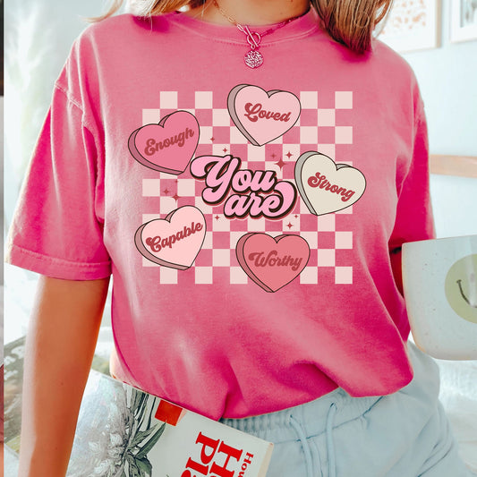 You Are Enough Loved Worthy Strong Capable Sweatshirt, Retro Style Valentine's Shirt, Valentine's Day Shirt, Valentine's Day Gift