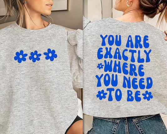 You Are Exactly Where You Need To Be Sweatshirt Hoodie, Trendy Sweater, Aesthetic Shirt, Trendy Shirt, Words On The Back, Trendy Back Design Shirt, Happy Face Shirt