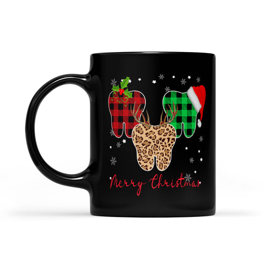 Nollaig Shona Dhaoine Fiaclóireachta - Liopard Agus Patrún CniotálaT-léine Black Mug Bronntanais Don Nollaig