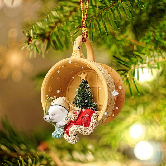 American Eskimo Sleeping in a tiny cup Christmas Holiday-Two Sided Ornament, Christmas Ornament, Car Ornament - Best gifts your whole family