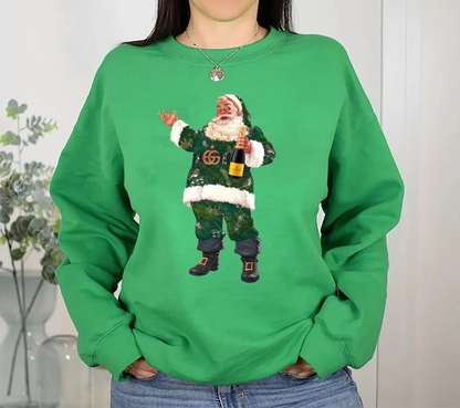 Retro Santa Christmas Sweatshirt, Santa Champagne Veuve Rose Sweatshirt, Champagne Rose Shirt, Vintage Santa Christmas shirt, Holiday Party