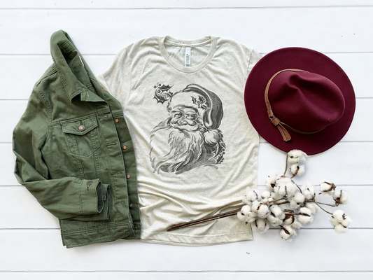 Black Vintage Santa Head Tee Holiday Themed Shirt Bella Tee Soft TShirt  Women's Graphic Tee  Santa Clause Shirt