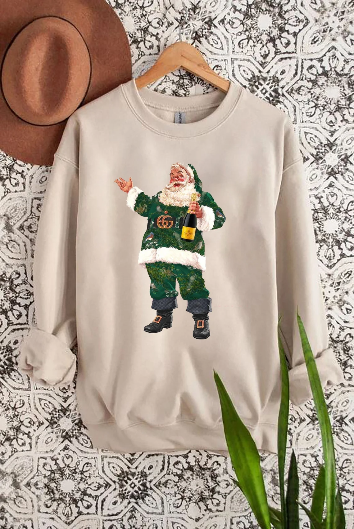 Retro Santa Christmas Sweatshirt, Santa Champagne Veuve Rose Sweatshirt, Champagne Rose Shirt, Vintage Santa Christmas shirt, Holiday Party
