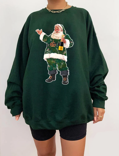 Retro Santa Christmas Sweatshirt, Santa Champagne Veuve Rose Sweatshirt, Champagne Rose Shirt, Vintage Santa Christmas shirt, Holiday Party