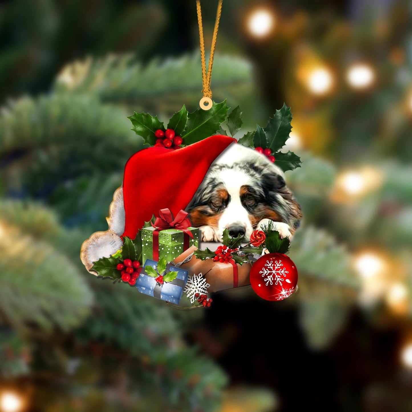Australian Shepherd-Sleeping In Hat Two Sides Ornament Dog Sleeping Ornament - Best gifts your whole family
