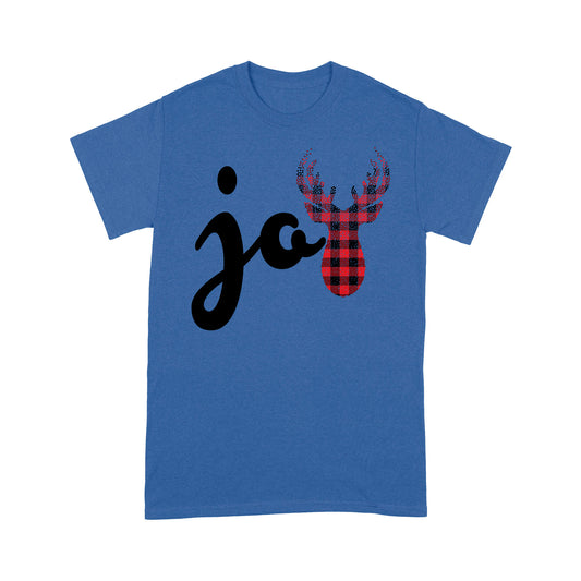 Joy - Red Buffalo Plaid Christmas Reindeer Family Bronntanais Teaghlaigh Tee Léine Bronntanas Don Nollaig