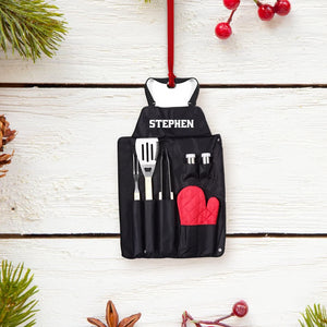 Barbeque Set Apron Personalized Flat Ornaments, Custom Set Apron Christmas Ornament, Gift For Friend Chef - Best gifts your whole family
