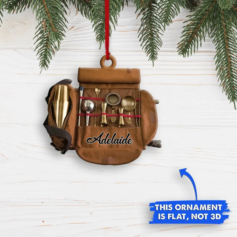 Bartender Kit Bag Personalized Flat Ornaments, Custom Bartender Travel Bag Christmas Ornament - Best gifts your whole family