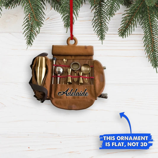 Bartender Kit Bag Personalized Flat Ornaments, Custom Bartender Travel Bag Christmas Ornament - Best gifts your whole family